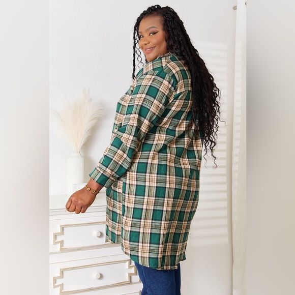 Double Take Plaid Collared Neck Long Sleeve Shirt - Picture 6 of 8